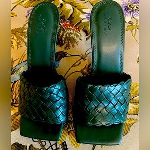 Asos green leather mules